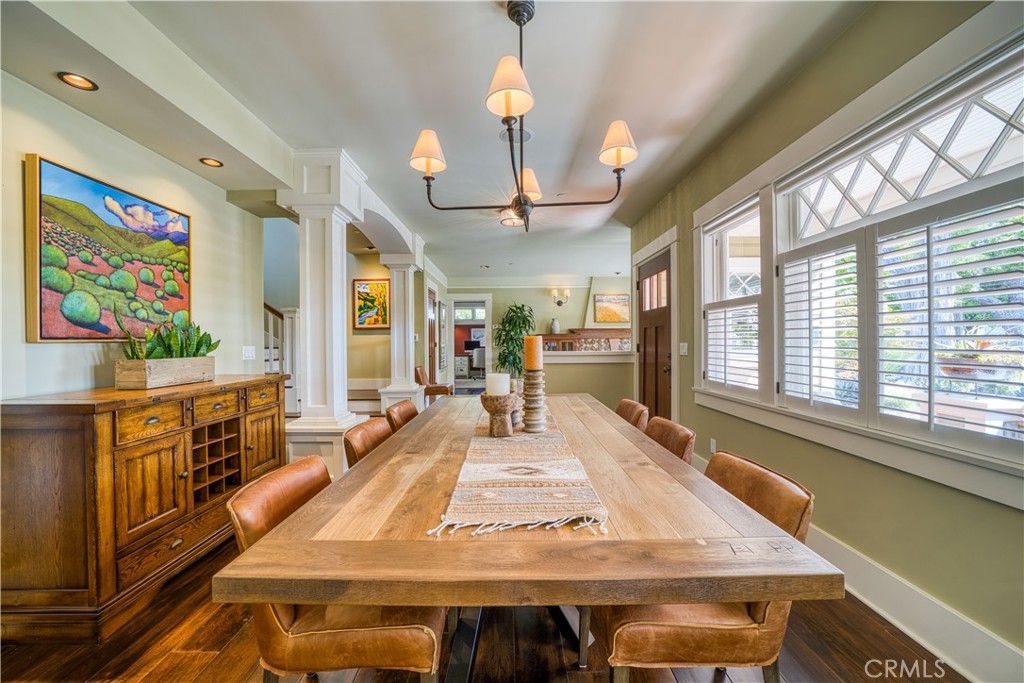 Dining room, Interior, Pendant Lights, Recessed Lighting, Wood Texture Flooring