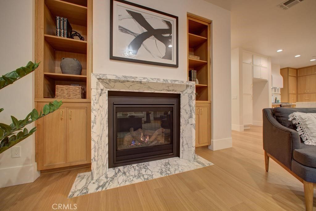 Fireplace, Interior, Recessed Lighting, Wood Texture Flooring