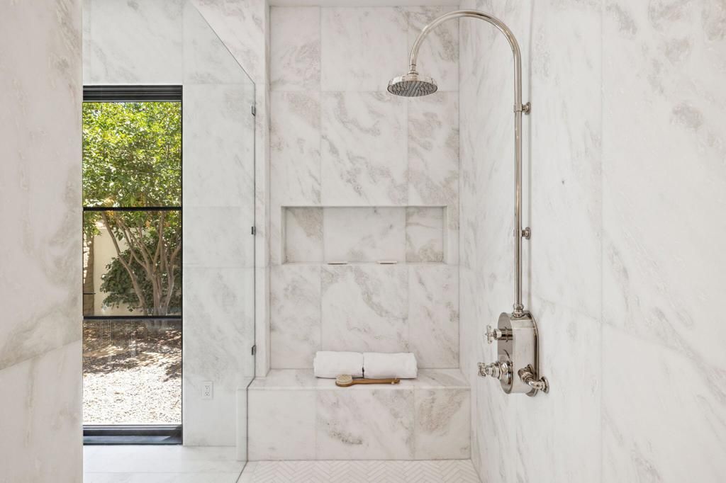 Bathroom, Glass Shower, Interior, Marble Walls