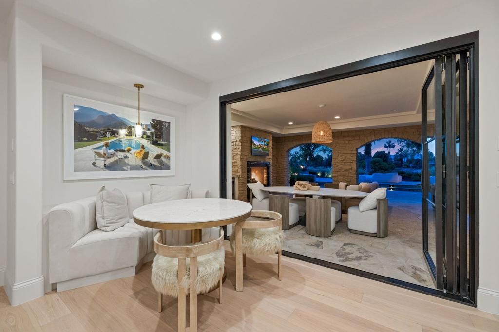 Dining room, Interior, Pendant Lights, Recessed Lighting, Stone Walls, Wood Texture Flooring