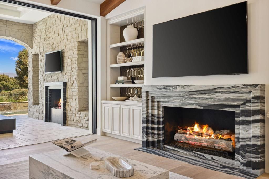 Fireplace, Interior, Stone Walls, Wooden Beams, Wood Texture Flooring