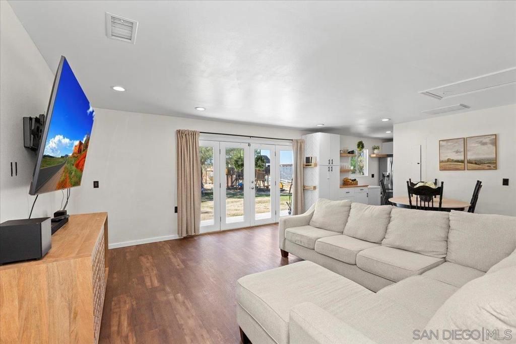 Dining room, Interior, Kitchen, Living room, Recessed Lighting, Wood Texture Flooring