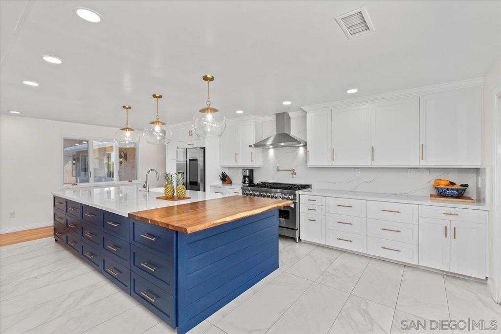 Interior, Kitchen, Marble, Pendant Lights, Recessed Lighting, Stainless Steel Appliances