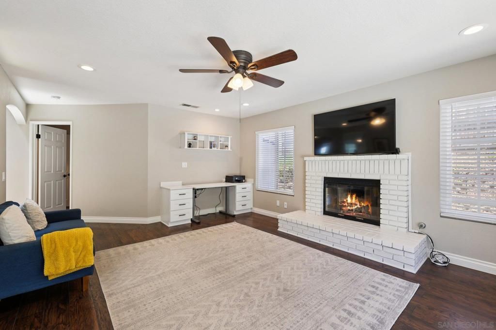 Fireplace, Interior, Recessed Lighting, Wood Texture Flooring