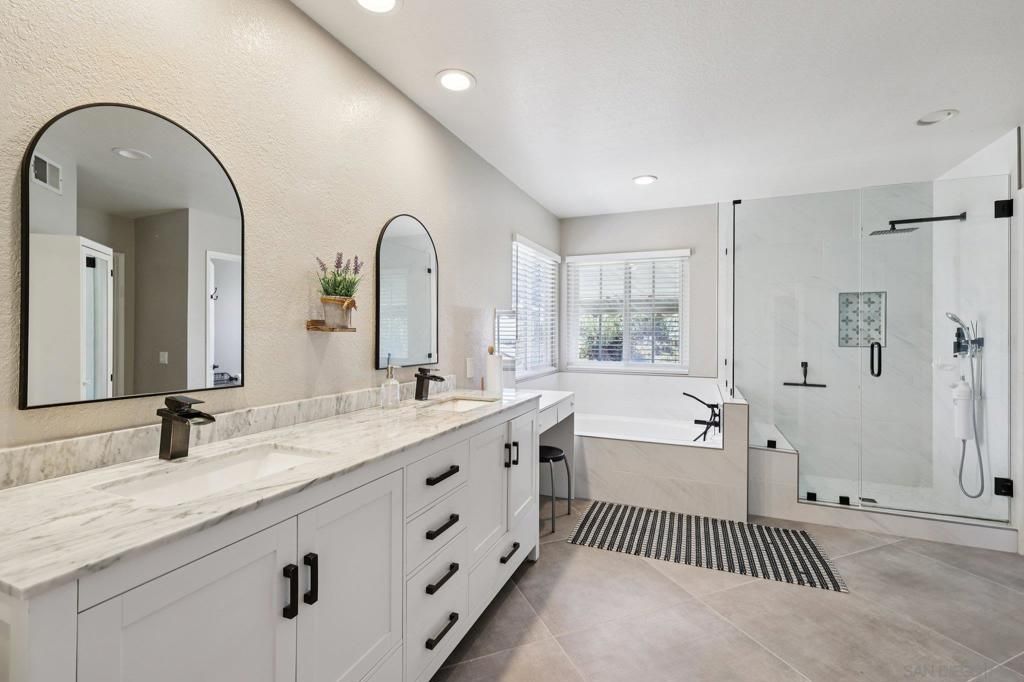 Bathroom, Dual Sink Vanities, Glass Shower, Interior, Recessed Lighting