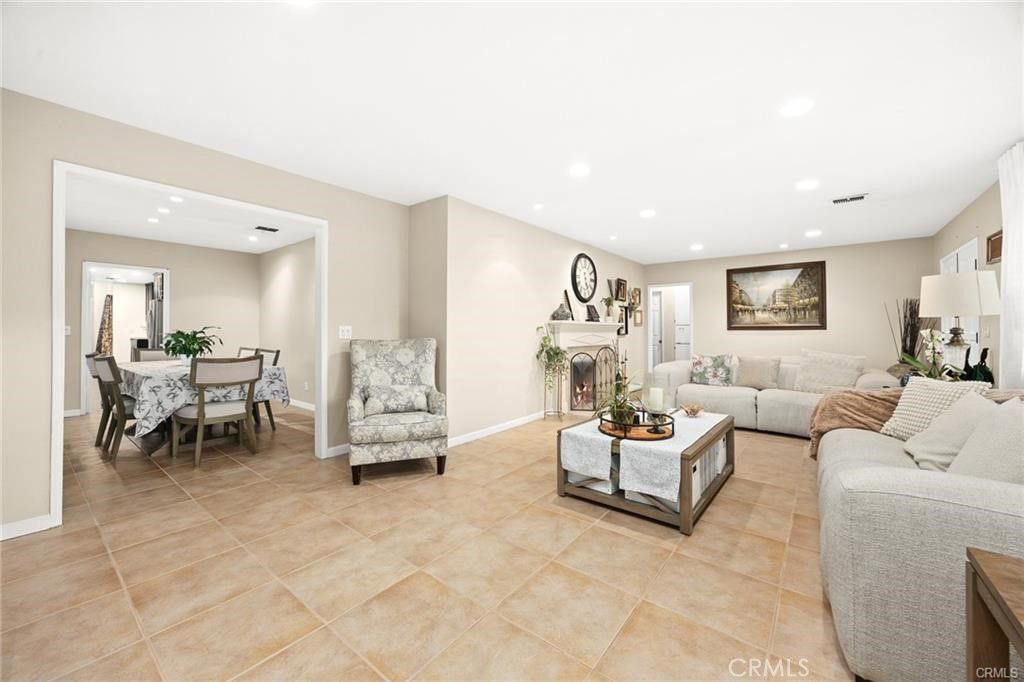 Dining room, Fireplace, Interior, Living room, Recessed Lighting