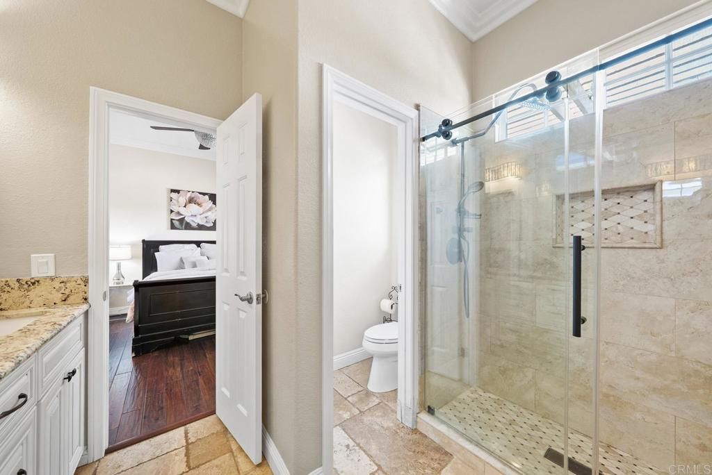 Bathroom, Bedroom, Glass Shower, Interior, Wood Texture Flooring