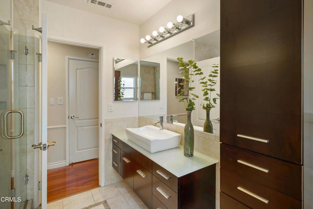 Bathroom, Glass Shower, Interior, Wood Texture Flooring