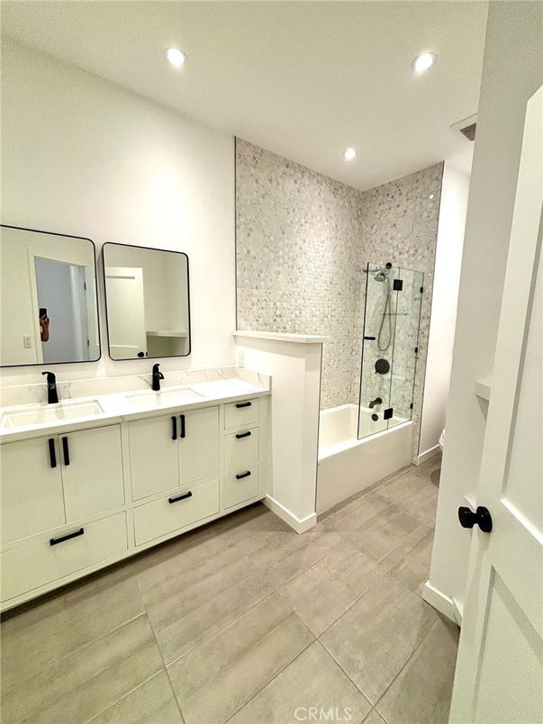 Bathroom, Dual Sink Vanities, Glass Shower, Interior, Recessed Lighting