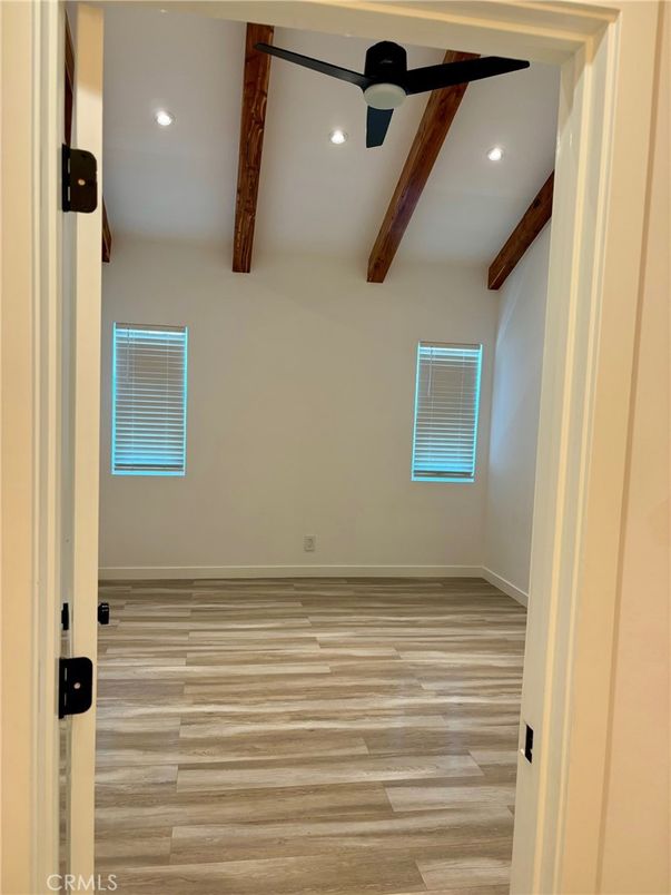 Empty room, Interior, Recessed Lighting, Wooden Beams, Wood Texture Flooring