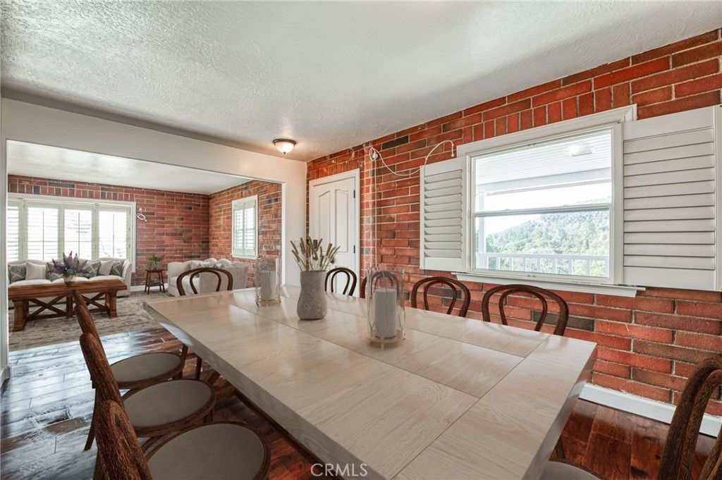 Dining room, Interior, Stone Walls, Wood Texture Flooring