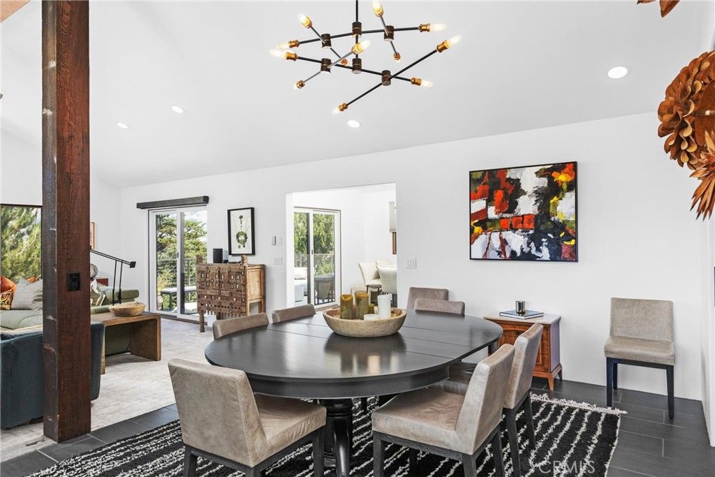 Dining room, Interior, Pendant Lights, Recessed Lighting, Wood Texture Flooring