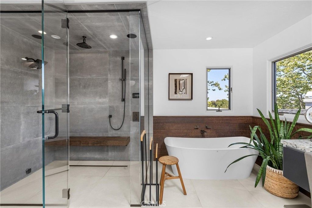 Bathroom, Free Standing Baths, Glass Shower, Interior, Recessed Lighting