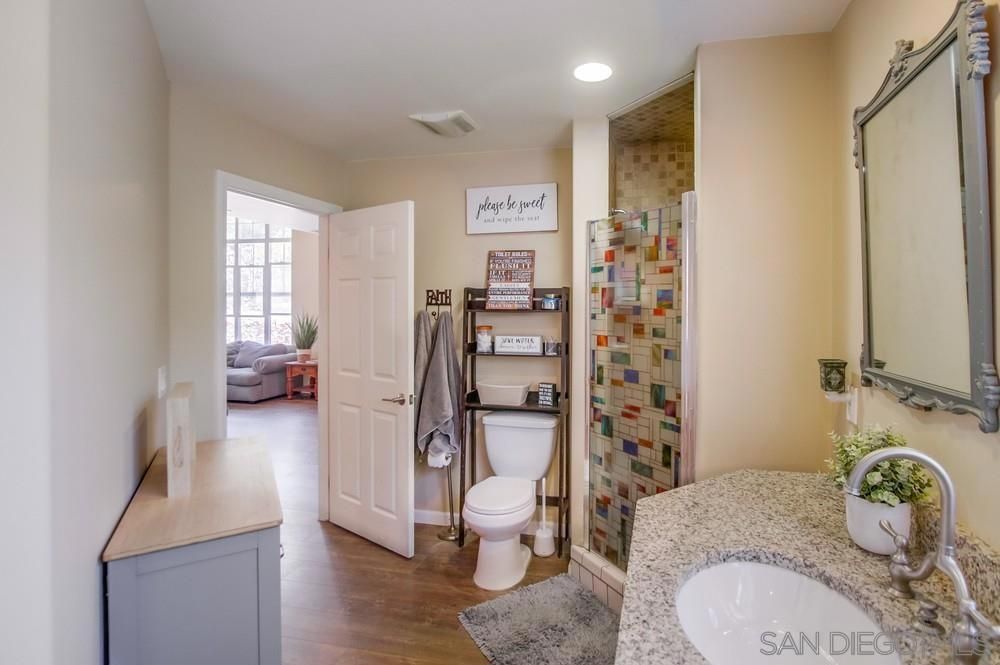 Bathroom, Interior, Recessed Lighting, Wood Texture Flooring