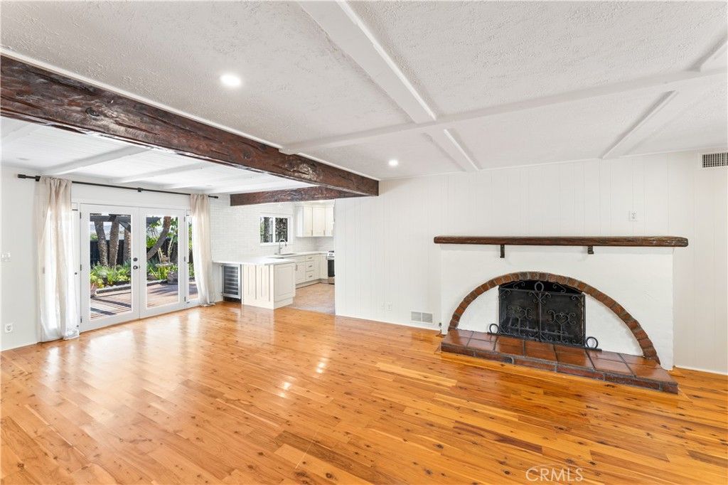Empty room, Fireplace, Interior, Recessed Lighting, Wood Texture Flooring
