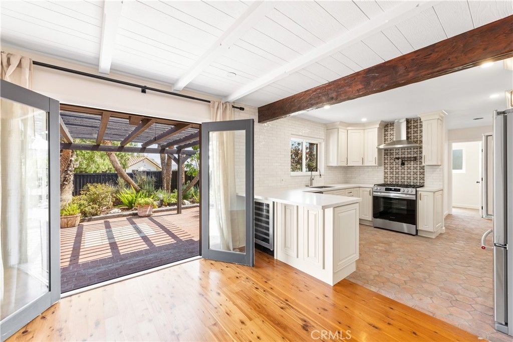Interior, Kitchen, Recessed Lighting, Stainless Steel Appliances, Wooden Beams, Wood Texture Flooring
