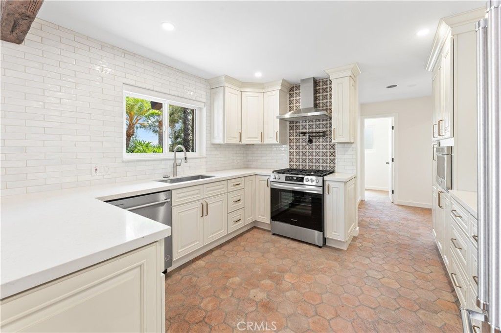 Interior, Kitchen, Recessed Lighting, Stainless Steel Appliances, Stone Walls