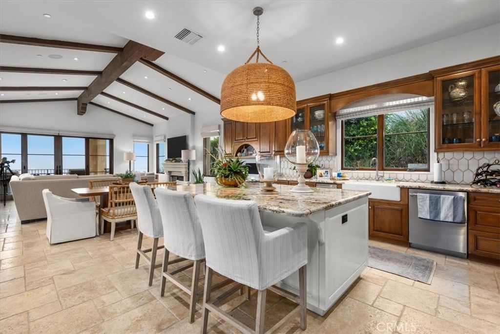 Dining room, Interior, Kitchen, Living room, Pendant Lights, Recessed Lighting, Stainless Steel Appliances, Wooden Beams