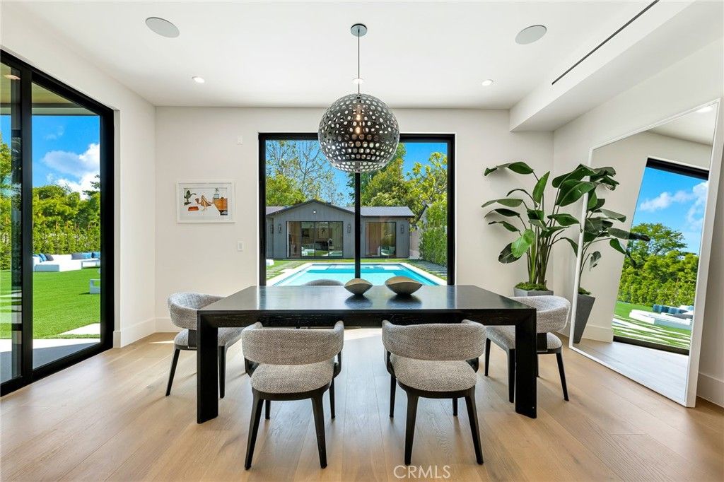 Dining room, Interior, Pendant Lights, Recessed Lighting, Wood Texture Flooring