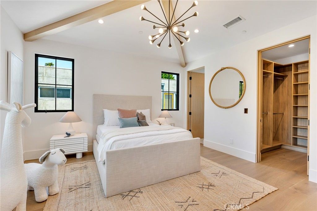 Bedroom, Interior, Pendant Lights, Recessed Lighting, Wood Texture Flooring