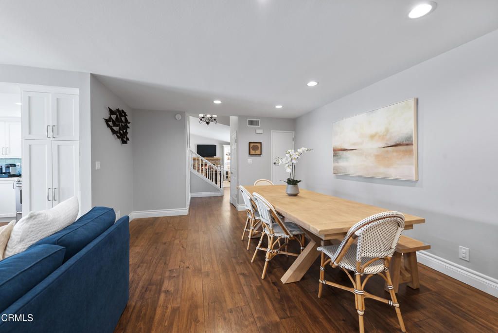Dining room, Interior, Recessed Lighting, Wood Texture Flooring