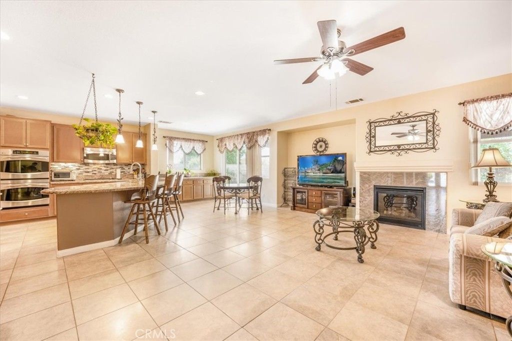 Dining room, Fireplace, Interior, Kitchen, Pendant Lights, Recessed Lighting, Stainless Steel Appliances