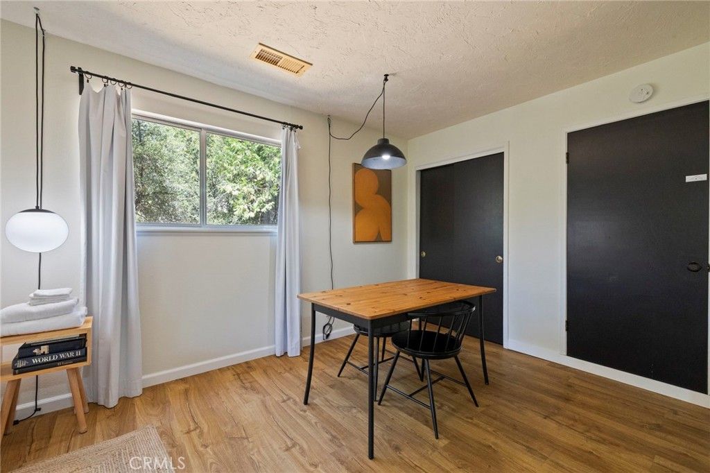 Dining room, Interior, Pendant Lights, Wood Texture Flooring