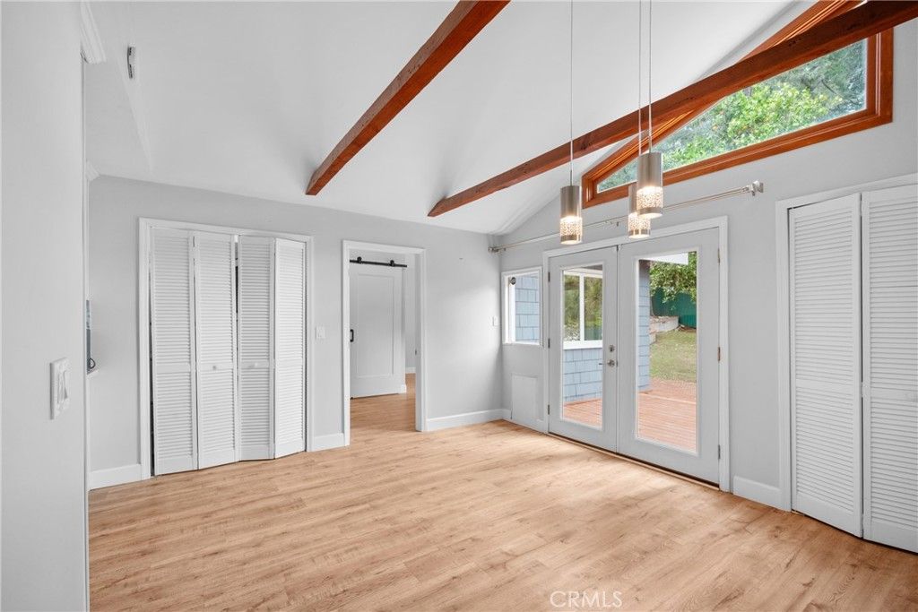 Empty room, Interior, Pendant Lights, Wooden Beams, Wood Texture Flooring