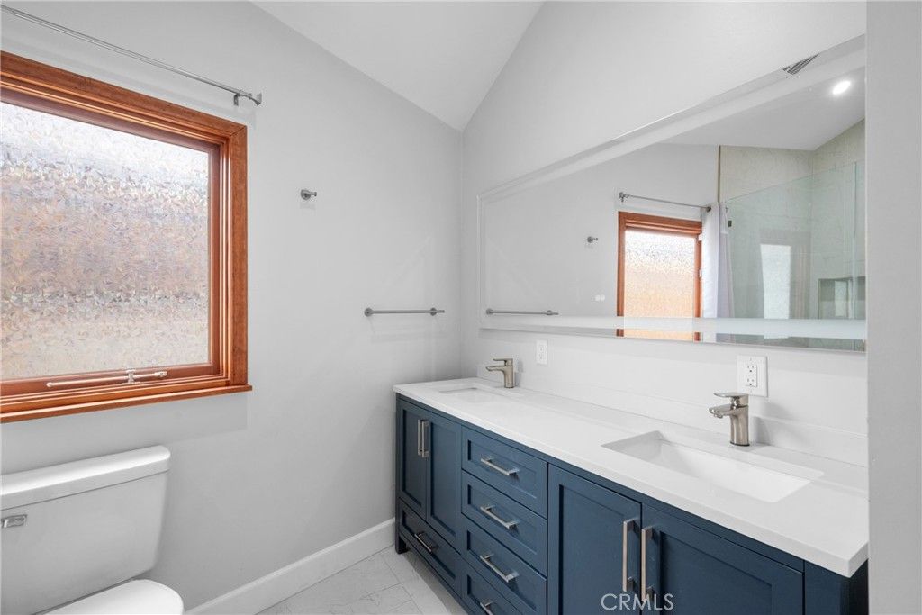 Bathroom, Dual Sink Vanities, Glass Shower, Interior, Marble, Recessed Lighting