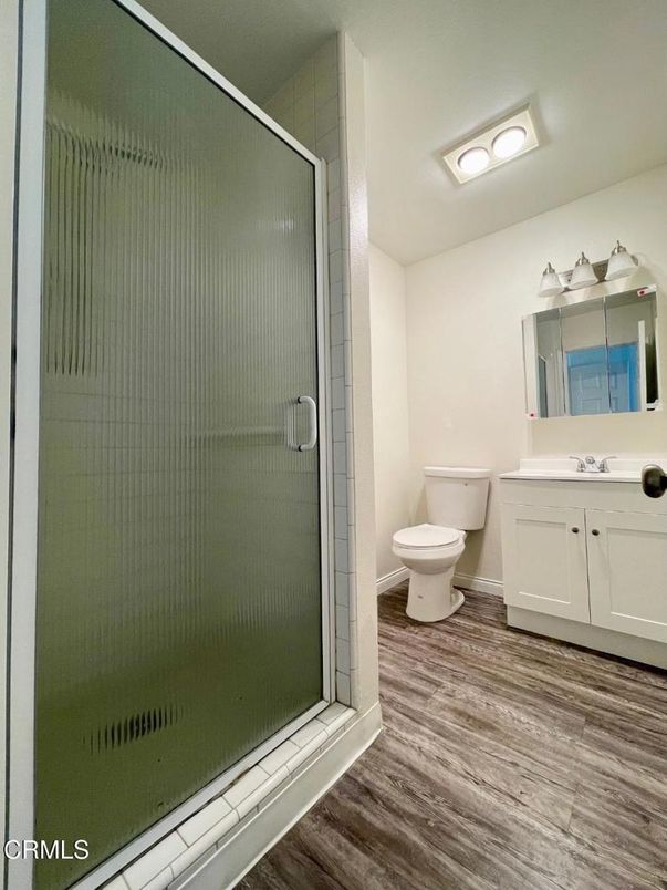 Bathroom, Glass Shower, Interior, Wood Texture Flooring