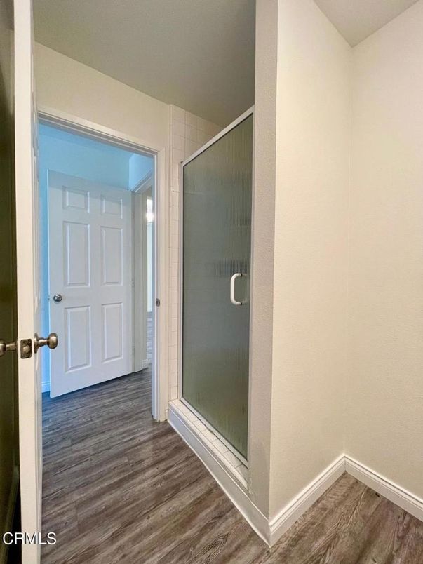 Bathroom, Glass Shower, Interior, Wood Texture Flooring