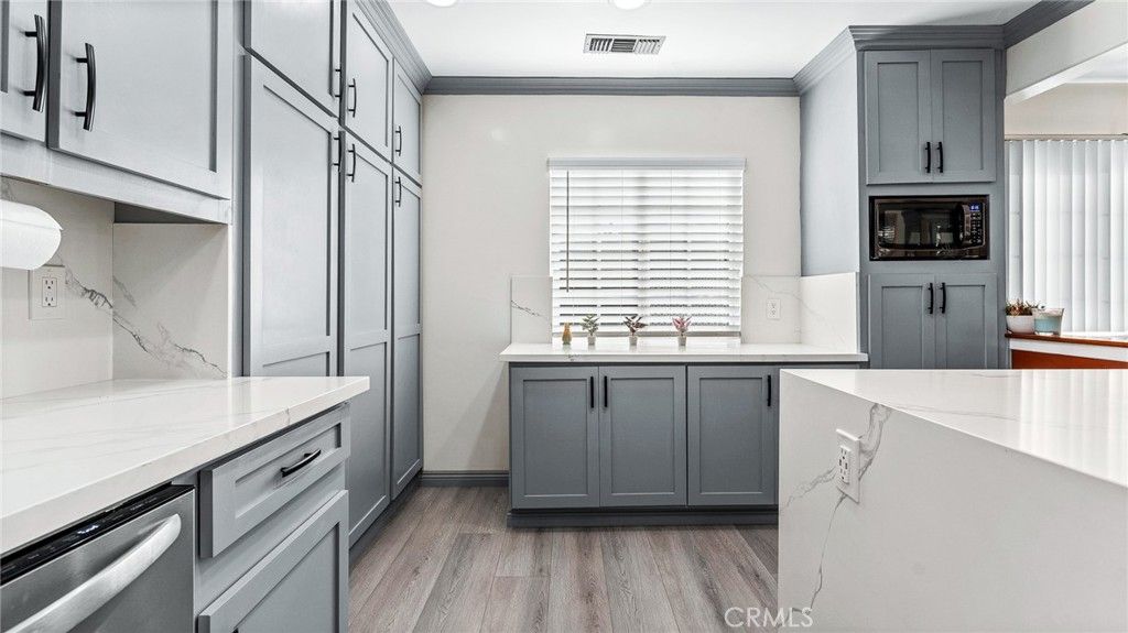 Interior, Kitchen, Marble Walls, Wood Texture Flooring