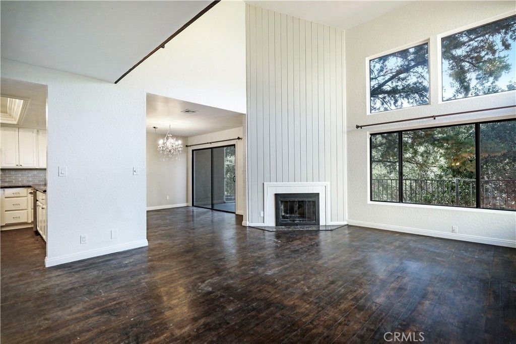 Chandelier, Empty room, Fireplace, Interior, Wood Texture Flooring