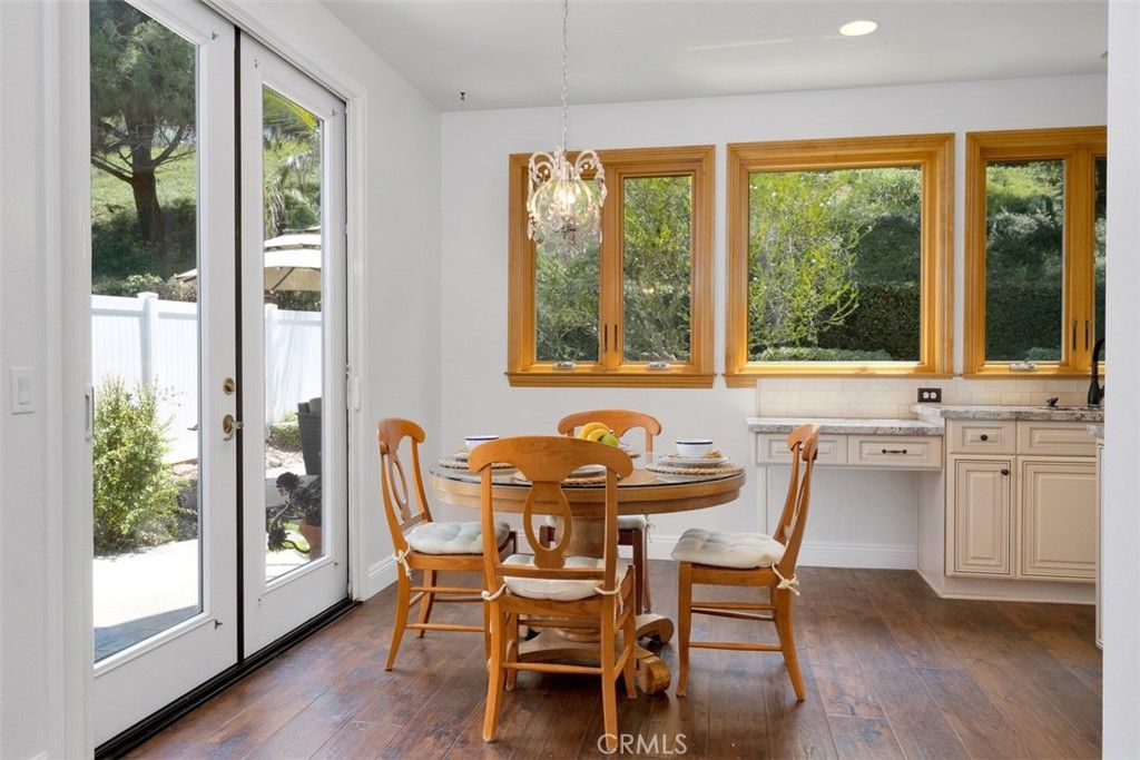 Dining room, Interior, Pendant Lights, Recessed Lighting, Wood Texture Flooring