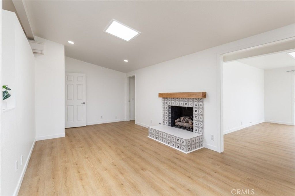 Empty room, Fireplace, Interior, Recessed Lighting, Wood Texture Flooring