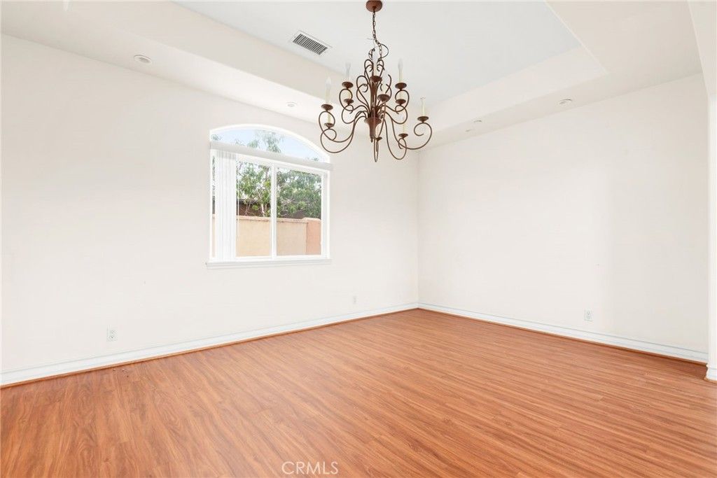 Chandelier, Empty room, Interior, Recessed Lighting, Wood Texture Flooring