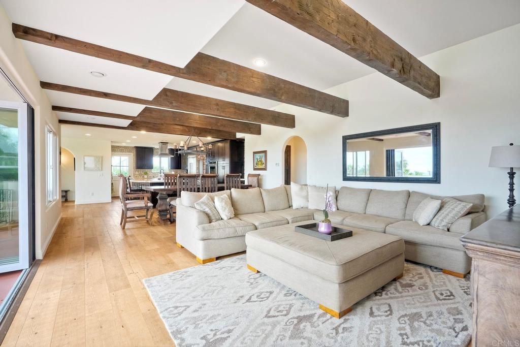 Dining room, Interior, Kitchen, Living room, Pendant Lights, Recessed Lighting, Wooden Beams, Wood Texture Flooring
