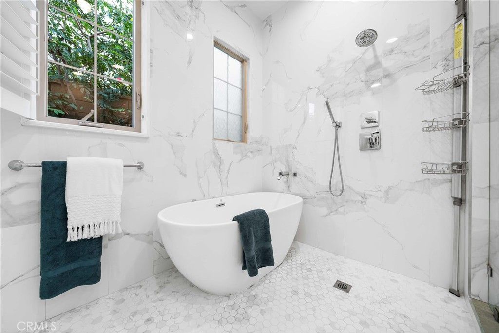 Bathroom, Free Standing Baths, Interior, Marble, Marble Walls, Recessed Lighting