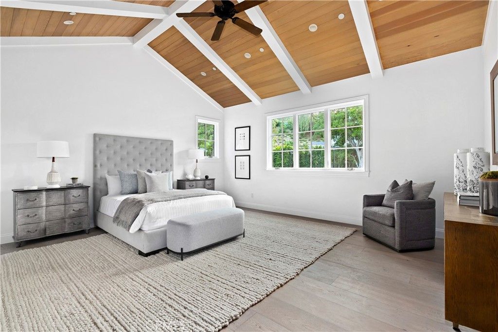 Bedroom, Interior, Recessed Lighting, Wooden Ceilings, Wood Texture Flooring