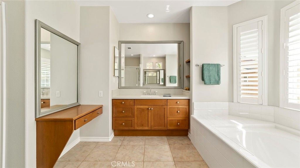 Bathroom, Dual Sink Vanities, Interior, Recessed Lighting, Tile Countertops