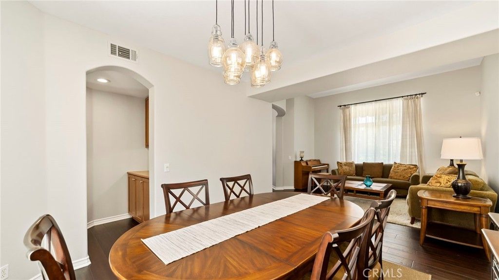 Dining room, Interior, Living room, Pendant Lights, Recessed Lighting, Wood Texture Flooring