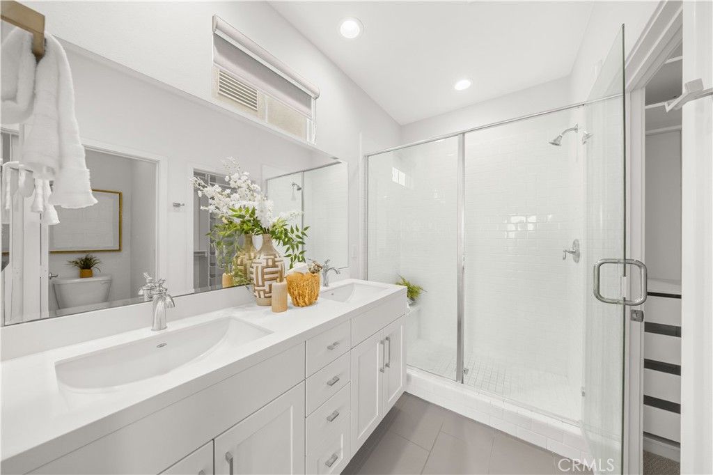 Bathroom, Dual Sink Vanities, Glass Shower, Interior, Recessed Lighting