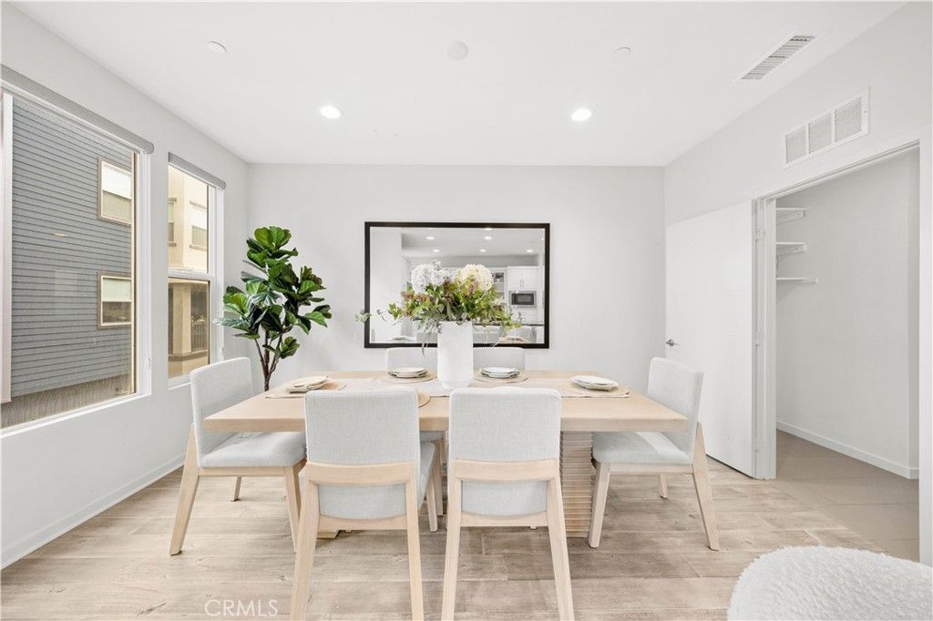 Dining room, Interior, Recessed Lighting, Wood Texture Flooring