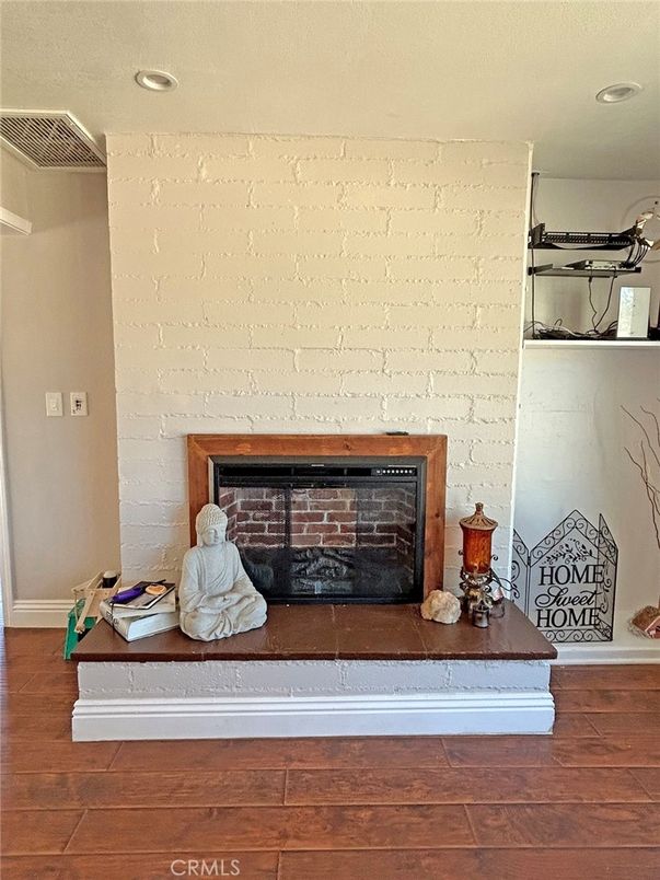 Fireplace, Interior, Recessed Lighting, Wood Texture Flooring