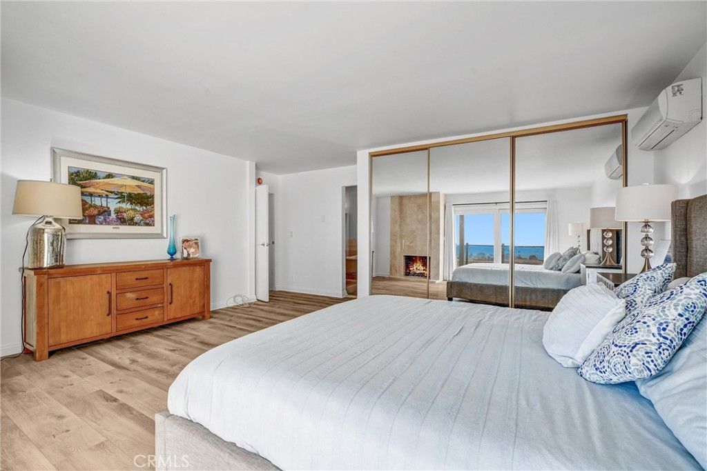 Bedroom, Fireplace, Interior, Water, Wood Texture Flooring