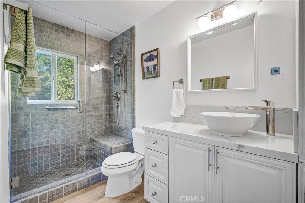 Bathroom, Glass Shower, Interior, Wood Texture Flooring