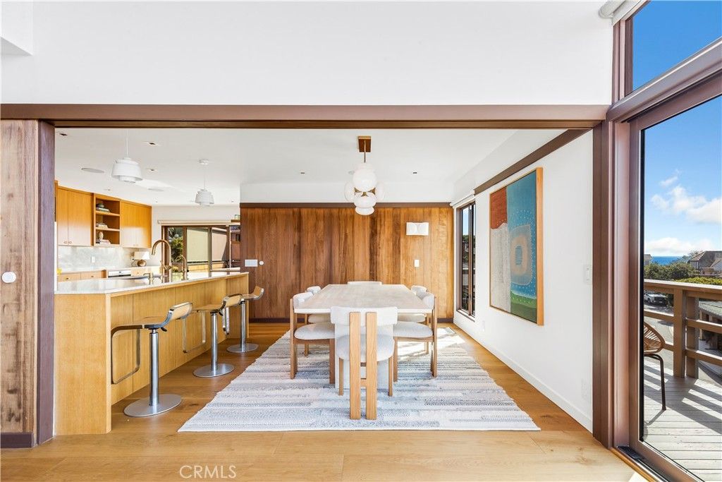 Dining room, Interior, Kitchen, Pendant Lights, Wood Texture Flooring, Wooden Walls