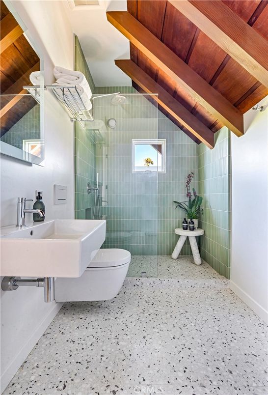 Bathroom, Glass Shower, Interior, Wooden Beams, Wooden Ceilings