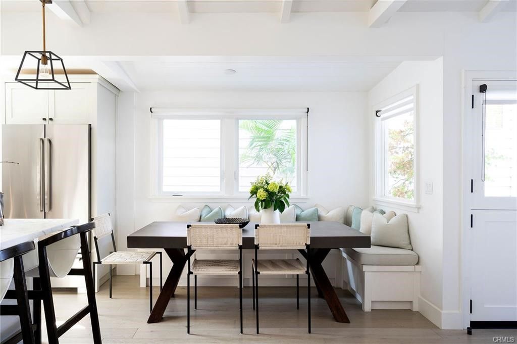 Dining room, Interior, Pendant Lights, Wood Texture Flooring