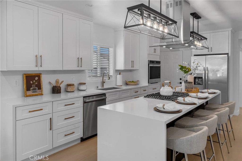 Interior, Kitchen, Pendant Lights, Stainless Steel Appliances, Wood Texture Flooring
